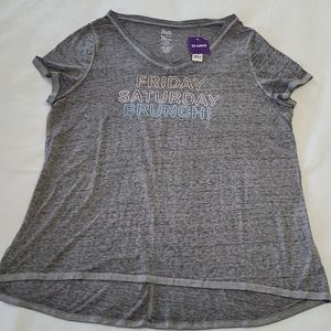 NEW 2X Tunic Tshirt Friday Saturday Brunch Women's Short Slv Tee Graphic Hi Low